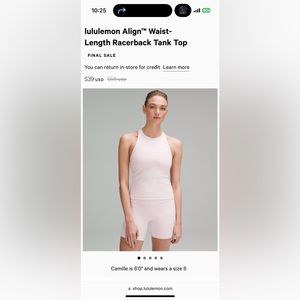 lululemon Align™ Waist-Length Racerback Tank Top flush pink size 6